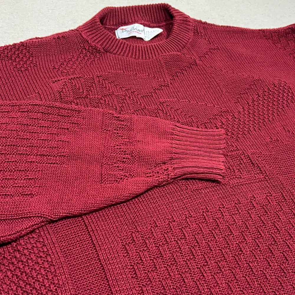 Parker of Vienna Mens‎ Burgundy Sweater Textured Geometric Crewneck Large